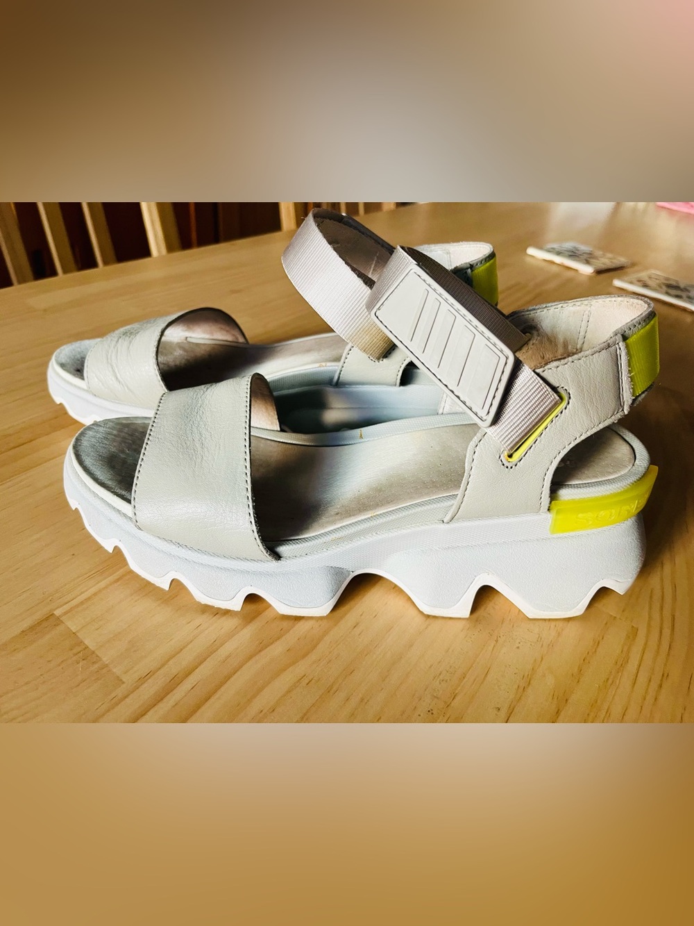 Sorel Gray Kinetic Sandal with Neon Yellow Heel Tab - Size 9!